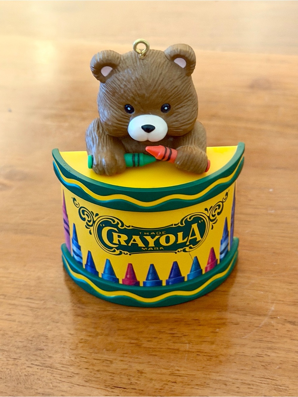 Crayola Brown Bear with Yellow Crayon Drum Ornament